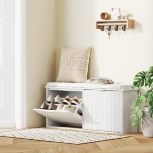 Banc à chaussures avec tiroir rabattable blanc 104x48x26cm Spanplatte Weiß Homcom Möbel Flurmöbel Schuhschränke