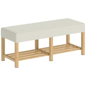 Wohnli Möbelsuche - Banc à chaussures avec étagère ouverte bois d'hévéa naturel et beige