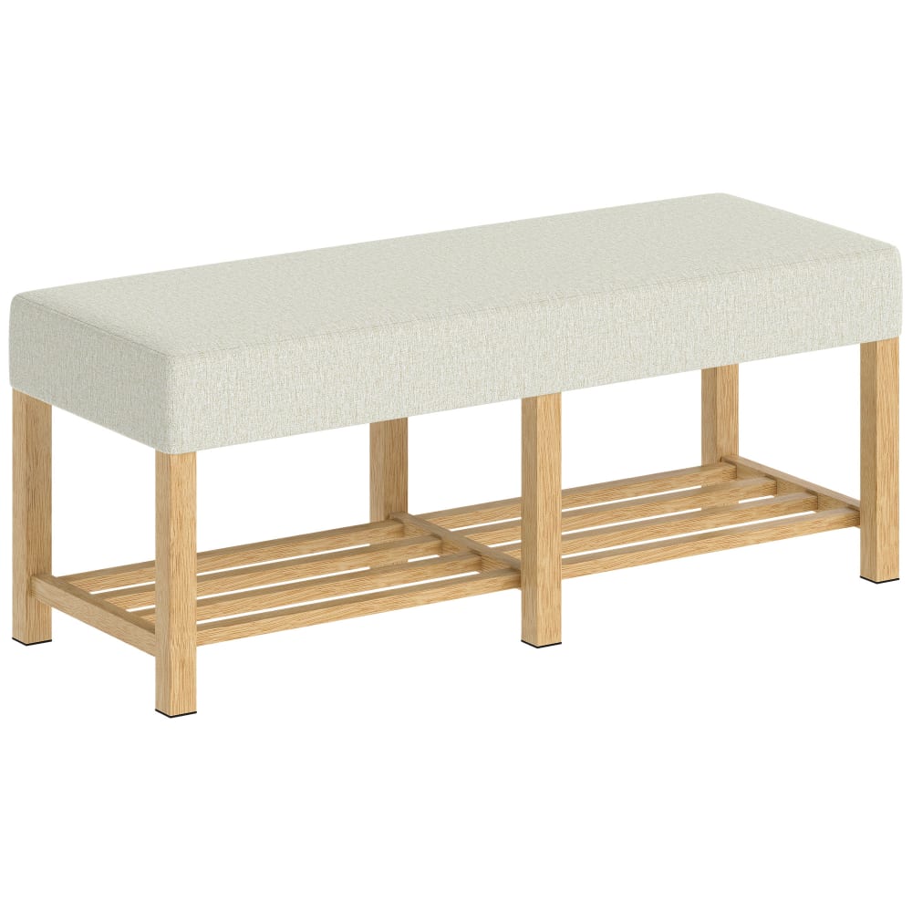 Wohnli Möbelsuche - Banc à chaussures avec étagère ouverte bois d'hévéa naturel et beige