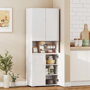 wohnli-moebel-suche-M26027505-1 Armoire de cuisine 4 portes et étagères réglables MDF blanc brillant 68x180x34cm Spanplatte Weiß Homcom Möbel Schlafzimmermöbel Schränke