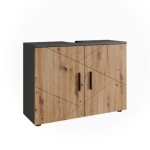 Wohnli Möbelsuche - Waschtischunterschrank mit 2 Türen Anthrazit/Goldkraft Eiche 80x59cm
