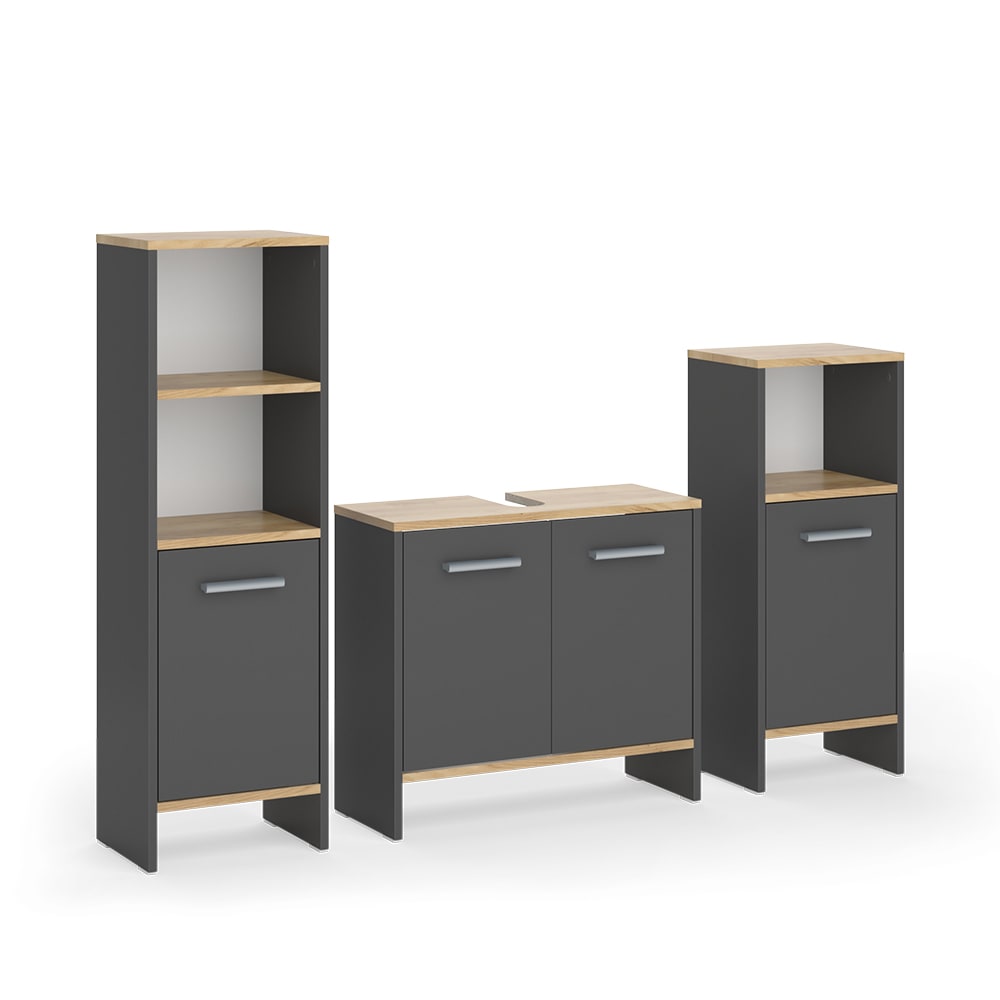 Wohnli Möbelsuche - Badmöbel-Set 3-teilig Anthrazit/Goldkraft Eiche 131.4x108.2cm