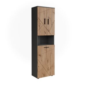 wohnli-moebel-suche-M26027543 Wohnli Möbelsuche - Hochschrank mit Wäschkorb Anthrazit/Goldkraft Eiche 50x172cm