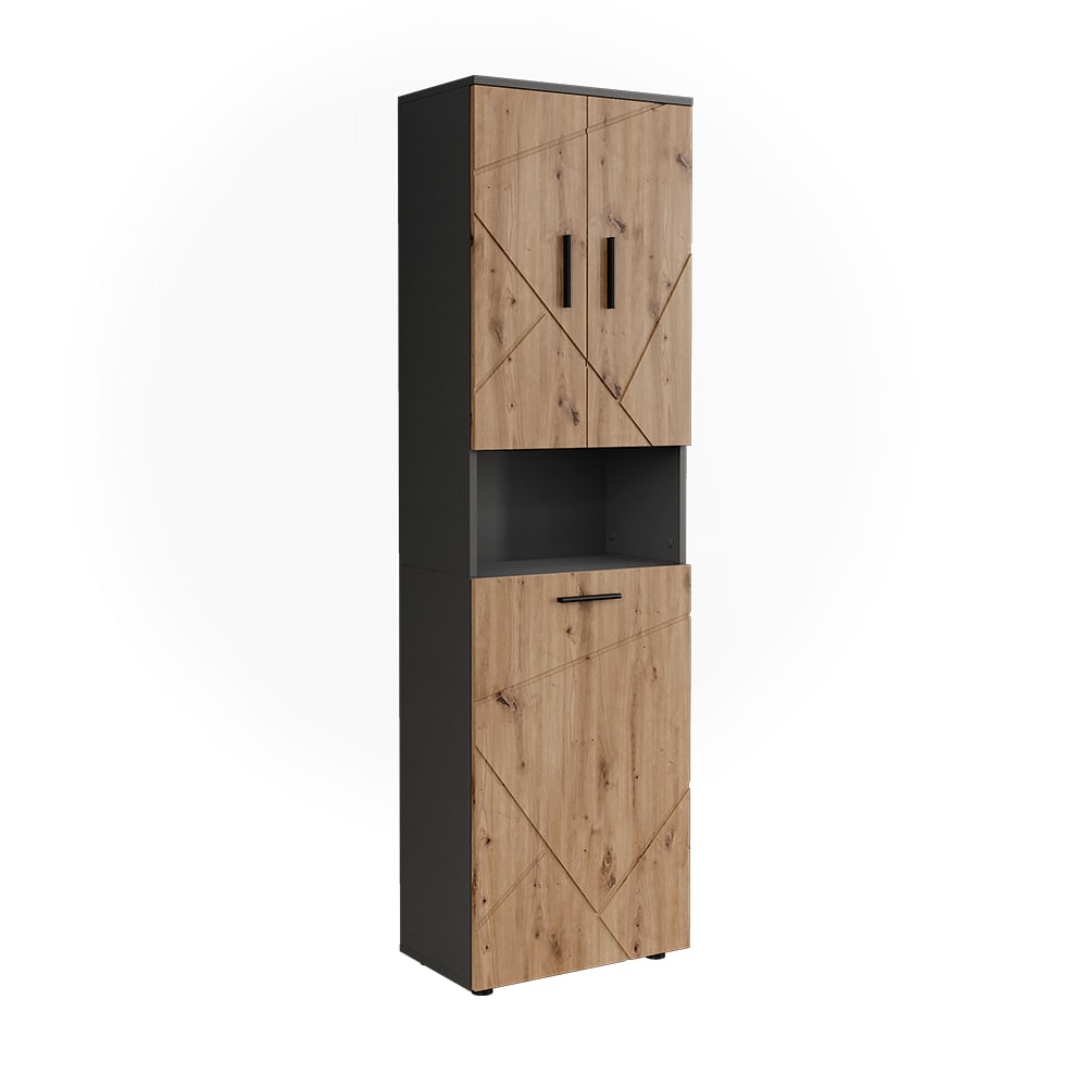 wohnli-moebel-suche-M26027543 Wohnli Möbelsuche - Hochschrank mit Wäschkorb Anthrazit/Goldkraft Eiche 50x172cm