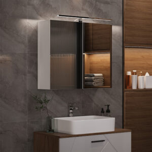 wohnli-moebel-suche-M26027545-1 Badspiegelschrank mit LED-Beleuchtung Weiß 70x60cm 70x60x20cm Spanplatte Weiß Vicco Möbel Badezimmermöbel Badezimmerschränke