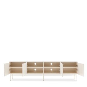 200 cm TV-Möbel in Weiß mit geriffeltem Design 40x55x197cm Holz Weiß Koketto Home Möbel Wohnzimmermöbel TV-Möbel