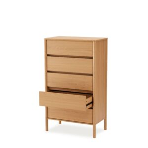 wohnli-moebel-suche-M26027669-1 Hohe Holzkommode mit 5 Schubladen im nordischen Design 40x119x70cm Holz Braun Koketto Home Möbel Schlafzimmermöbel Kommoden