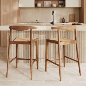wohnli-moebel-suche-M26027747-1 2er Set Barstühle aus 64 cm Teakholz mit Lackierung und Rattan. 50x94x53cm Holz Braun Maison Pavane Möbel Esszimmermöbel Barhocker