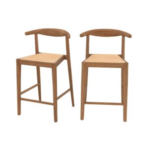 wohnli-moebel-suche-M26027747 Wohnli Möbelsuche - 2er Set Barstühle aus 64 cm Teakholz mit Lackierung und Rattan.