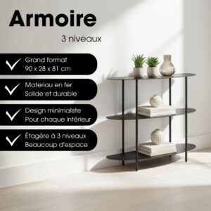 Schrank  Schwarz Eisen H81xB28xL90cm 90x81x28cm Stahl Schwarz Mica Decorations Möbel Wohnzimmermöbel Regale