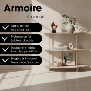 Schrank  Creme weiß Eisen H81xB28xL90cm 90x81x28cm Stahl Beige Mica Decorations Möbel Wohnzimmermöbel Regale