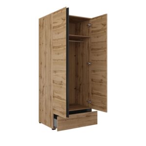 wohnli-moebel-suche-M26029021-1 Schrank 2 Türen 1 Schublade Laminierte Platten Holz 89x210x60cm Spanplatte Braun Petits meubles Möbel Badezimmermöbel Bad-Hochschränke