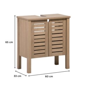 Waschtischunterschrank L.60 x H.65 x T.33 cm  Eichenfurnier 33x65x60cm Spanplatte Braun Mob In Möbel Badezimmermöbel