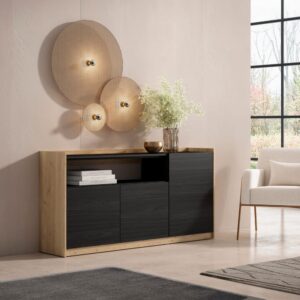 wohnli-moebel-suche-M26030061-1 Sideboard Holzeffekt schwarz und eiche 157x37x80cm 157x80x37cm Spanplatte Schwarz Skraut home Möbel Esszimmermöbel Sideboards, Highboards & niedrige Anrichten