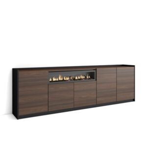 Wohnli Möbelsuche - Sideboard Holzeffekt Eiche schwarz 263x37x80cm Kamin mit Feuereffekt