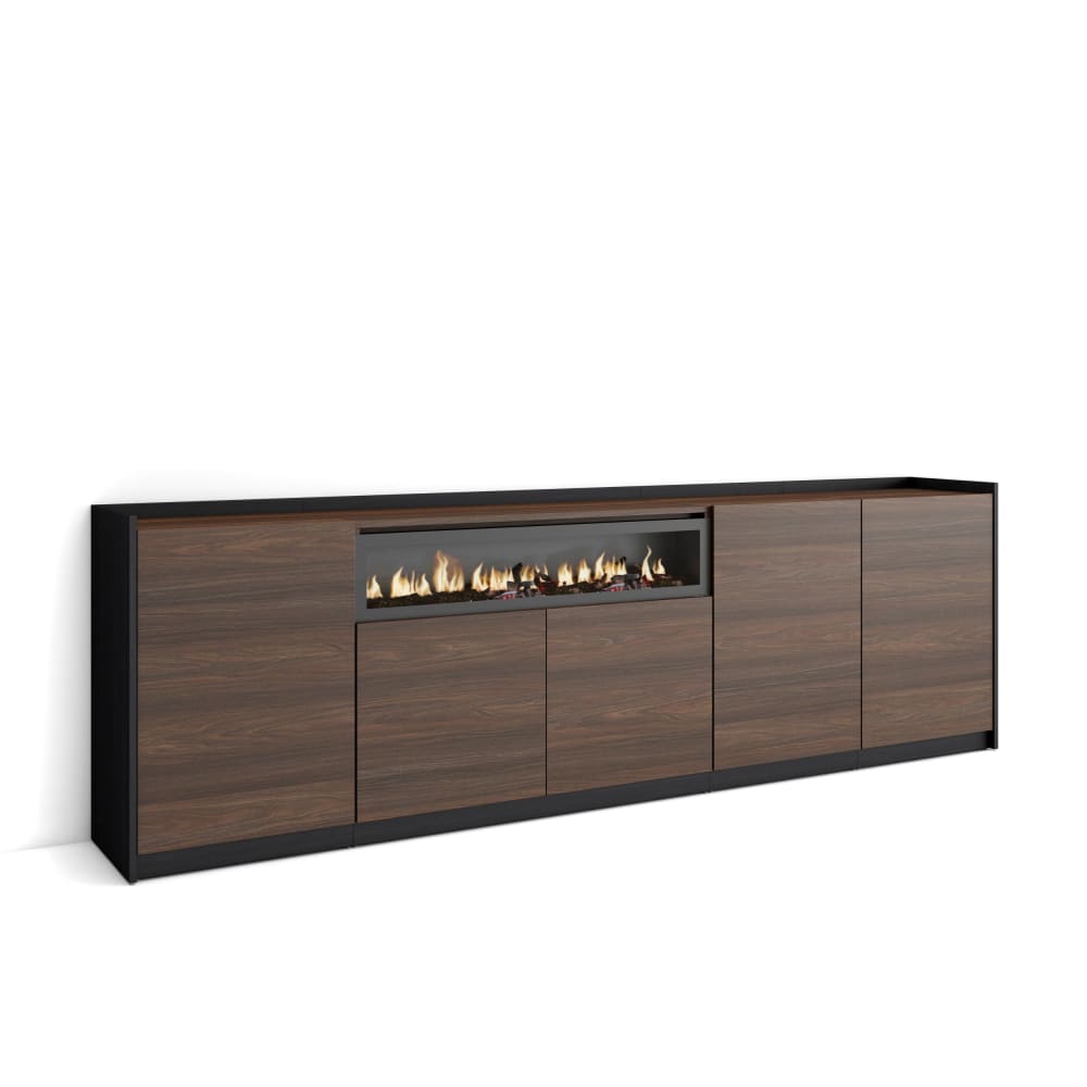 wohnli-moebel-suche-M26030065 Wohnli Möbelsuche - Sideboard Holzeffekt Eiche schwarz 263x37x80cm Kamin mit Feuereffekt