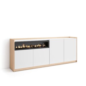 Wohnli Möbelsuche - Sideboard Holzeffekt weiß soft eiche 210x37cm Kamin mit Feuereffekt