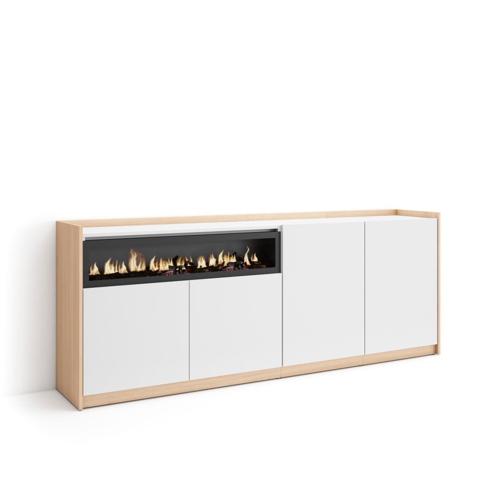 wohnli-moebel-suche-M26030066 Wohnli Möbelsuche - Sideboard Holzeffekt weiß soft eiche 210x37cm Kamin mit Feuereffekt