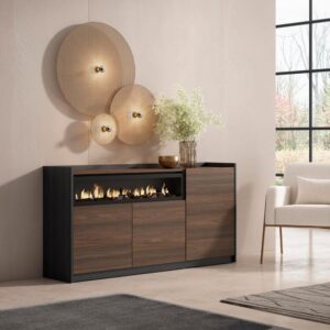 Sideboard Holzeffekt Eiche schwarz 157x37x80cm Kamin mit Feuereffekt 157x80x37cm Spanplatte Braun Skraut home Möbel Esszimmermöbel Sideboards, Highboards & niedrige Anrichten