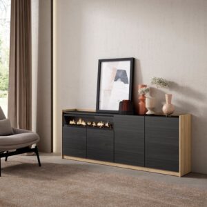 wohnli-moebel-suche-M26030070-1 Sideboard Holzeffekt schwarz eiche 210x37x80cm Kamin mit Feuereffekt 210x80x37cm Spanplatte Schwarz Skraut home Möbel Esszimmermöbel Sideboards, Highboards & niedrige Anrichten