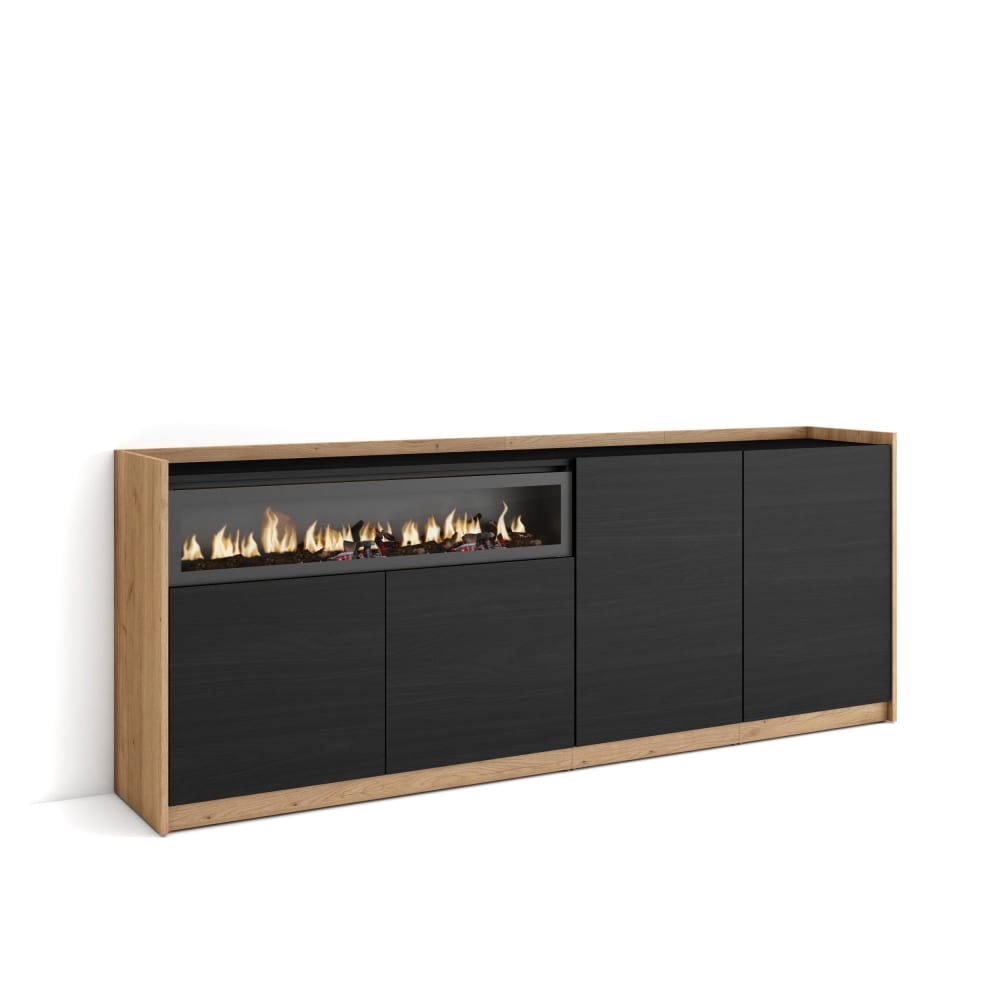 wohnli-moebel-suche-M26030070 Wohnli Möbelsuche - Sideboard Holzeffekt schwarz eiche 210x37x80cm Kamin mit Feuereffekt