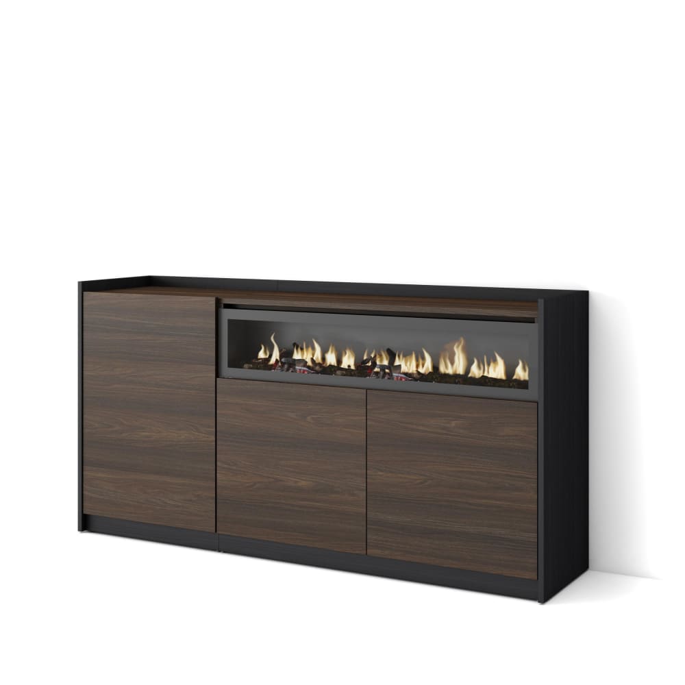 wohnli-moebel-suche-M26030071 Wohnli Möbelsuche - Sideboard Holzeffekt Eiche schwarz 157x37x80cm Kamin mit Feuereffekt