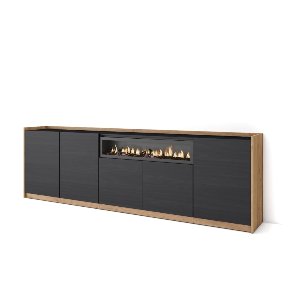 wohnli-moebel-suche-M26030072 Wohnli Möbelsuche - Sideboard Holzeffekt schwarz eiche 263x37x80cm Kamin mit Feuereffekt