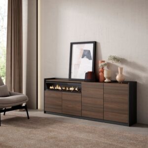 wohnli-moebel-suche-M26030074-1 Sideboard Holzeffekt Eiche schwarz 210x37x80cm Kamin mit Feuereffekt 210x80x37cm Spanplatte Braun Skraut home Möbel Esszimmermöbel Sideboards, Highboards & niedrige Anrichten