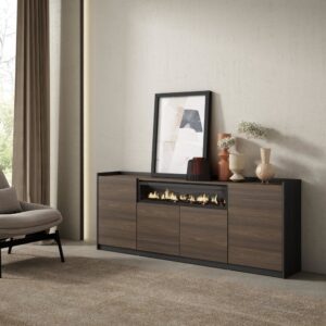 Sideboard Holzeffekt Eiche schwarz 210x37x80cm Kamin mit Feuereffekt 210x80x37cm Spanplatte Braun Skraut home Möbel Esszimmermöbel Sideboards, Highboards & niedrige Anrichten