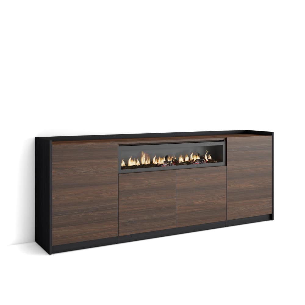 wohnli-moebel-suche-M26030075 Wohnli Möbelsuche - Sideboard Holzeffekt Eiche schwarz 210x37x80cm Kamin mit Feuereffekt