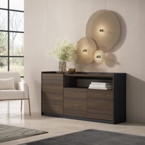 wohnli-moebel-suche-M26030076-1 Sideboard Holzeffekt dunkle Eiche und schwarz 157x37x80cm 157x80x37cm Spanplatte Braun Skraut home Möbel Esszimmermöbel Sideboards, Highboards & niedrige Anrichten
