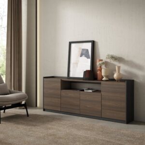 Sideboard Holzeffekt dunkle Eiche und schwarz 210x37x80cm 210x80x37cm Spanplatte Braun Skraut home Möbel Esszimmermöbel Sideboards, Highboards & niedrige Anrichten