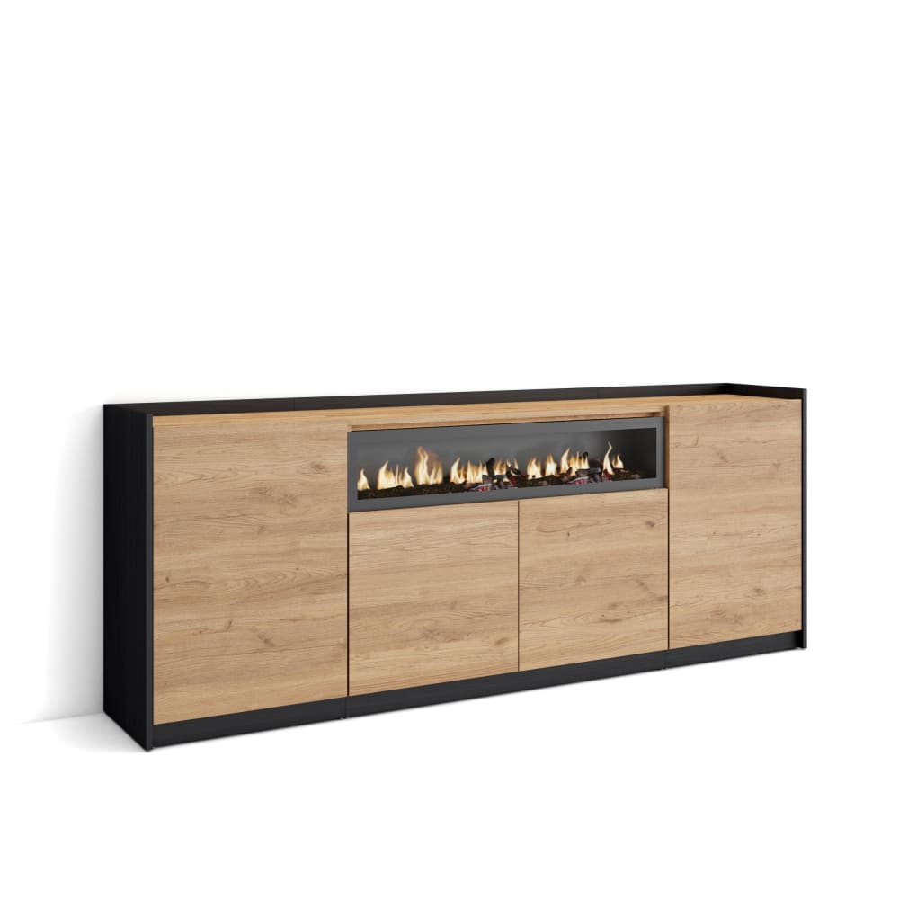 wohnli-moebel-suche-M26030078 Wohnli Möbelsuche - Sideboard Holzeffekt eiche schwarz 210x37x80cm Kamin mit Feuereffekt