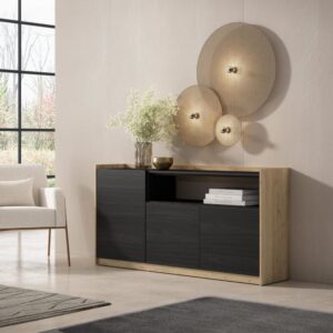 wohnli-moebel-suche-M26030081-1 Sideboard Holzeffekt schwarz und eiche 157x37x80cm 157x80x37cm Spanplatte Schwarz Skraut home Möbel Esszimmermöbel Sideboards, Highboards & niedrige Anrichten