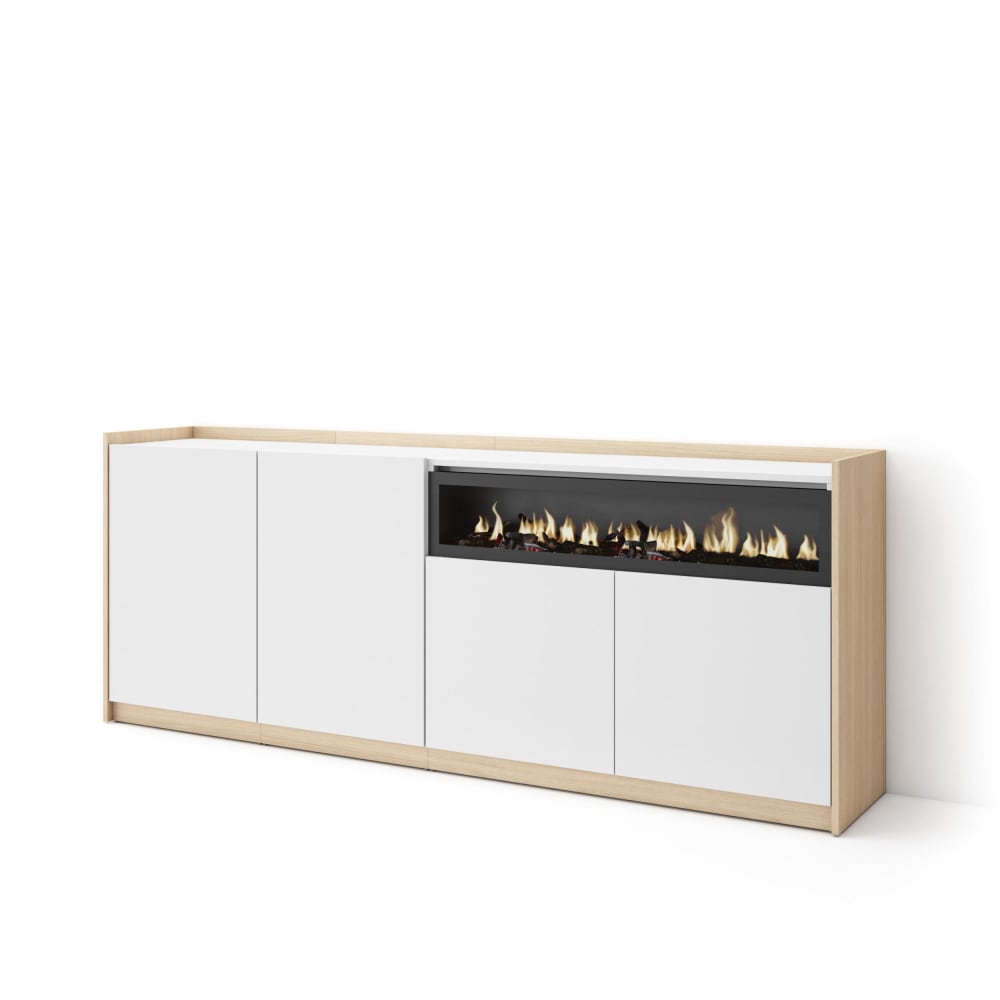 wohnli-moebel-suche-M26030082 Wohnli Möbelsuche - Sideboard Holzeffekt weiß soft eiche 210x37cm Kamin mit Feuereffekt