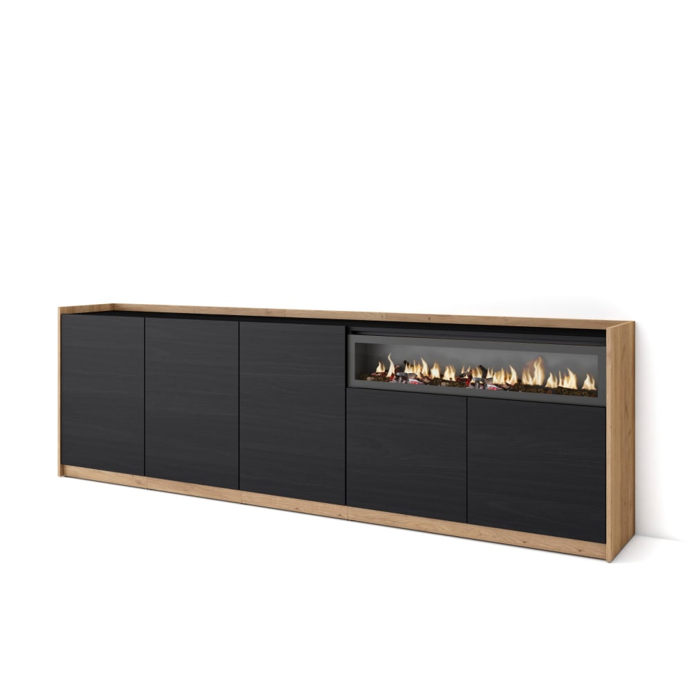 wohnli-moebel-suche-M26030084 Wohnli Möbelsuche - Sideboard Holzeffekt schwarz eiche 263x37x80cm Kamin mit Feuereffekt