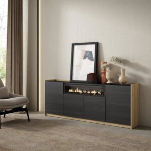 wohnli-moebel-suche-M26030085-1 Sideboard Holzeffekt schwarz eiche 210x37x80cm Kamin mit Feuereffekt 210x80x37cm Spanplatte Schwarz Skraut home Möbel Esszimmermöbel Sideboards, Highboards & niedrige Anrichten