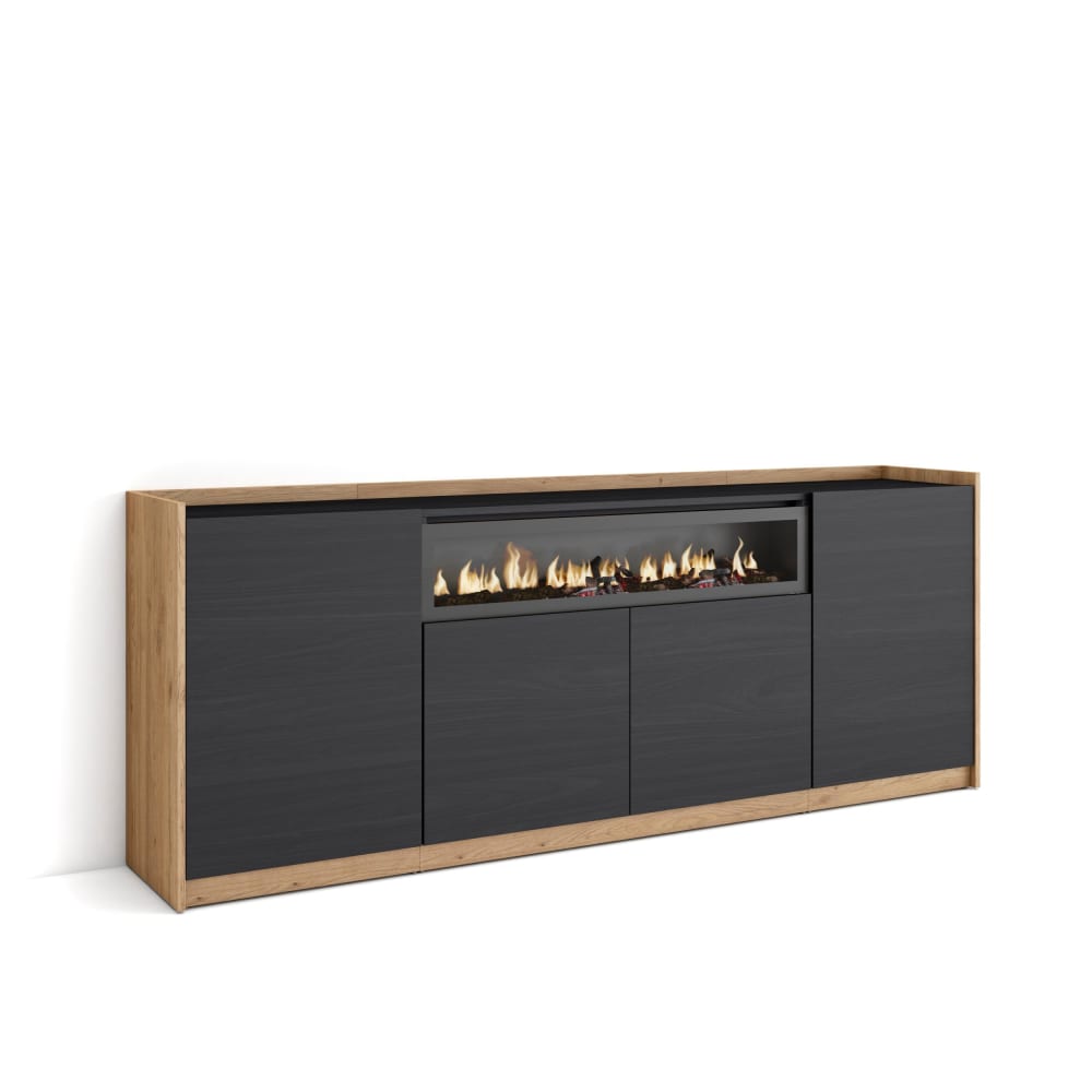 wohnli-moebel-suche-M26030085 Wohnli Möbelsuche - Sideboard Holzeffekt schwarz eiche 210x37x80cm Kamin mit Feuereffekt