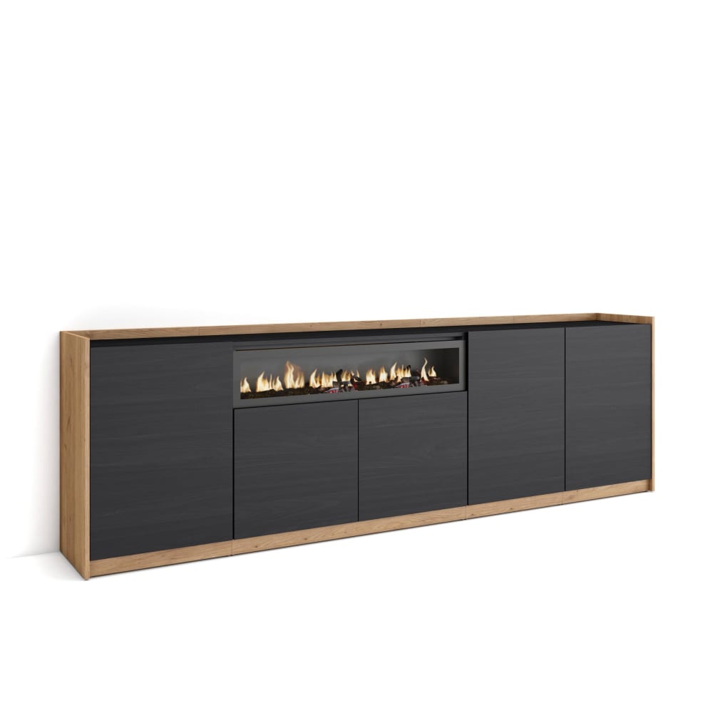 wohnli-moebel-suche-M26030087 Wohnli Möbelsuche - Sideboard Holzeffekt schwarz eiche 263x37x80cm Kamin mit Feuereffekt