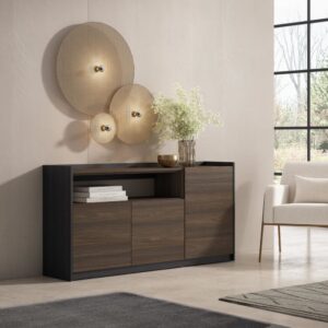 wohnli-moebel-suche-M26030088-1 Sideboard Holzeffekt dunkle Eiche und schwarz 157x37x80cm 157x80x37cm Spanplatte Braun Skraut home Möbel Esszimmermöbel Sideboards, Highboards & niedrige Anrichten