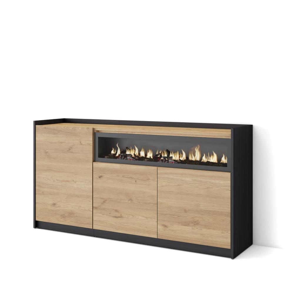 wohnli-moebel-suche-M26030090 Wohnli Möbelsuche - Sideboard Holzeffekt eiche schwarz 157x37x80cm Kamin mit Feuereffekt