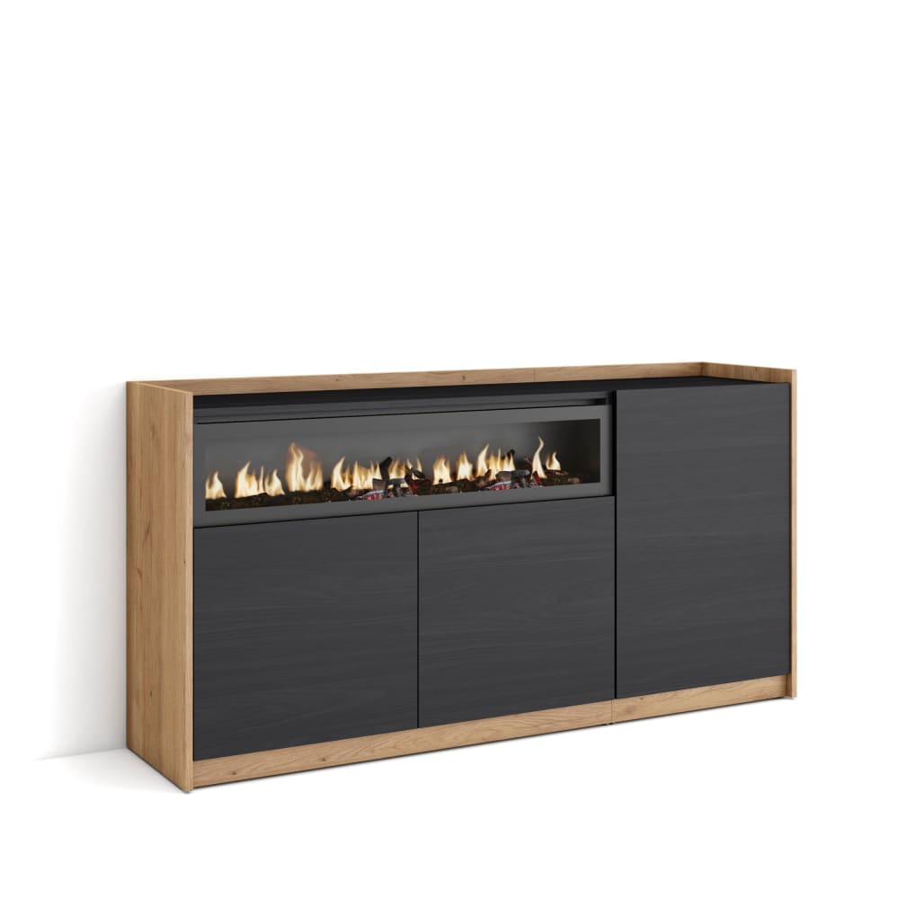 wohnli-moebel-suche-M26030091 Wohnli Möbelsuche - Sideboard Holzeffekt schwarz eiche 157x37x80cm Kamin mit Feuereffekt