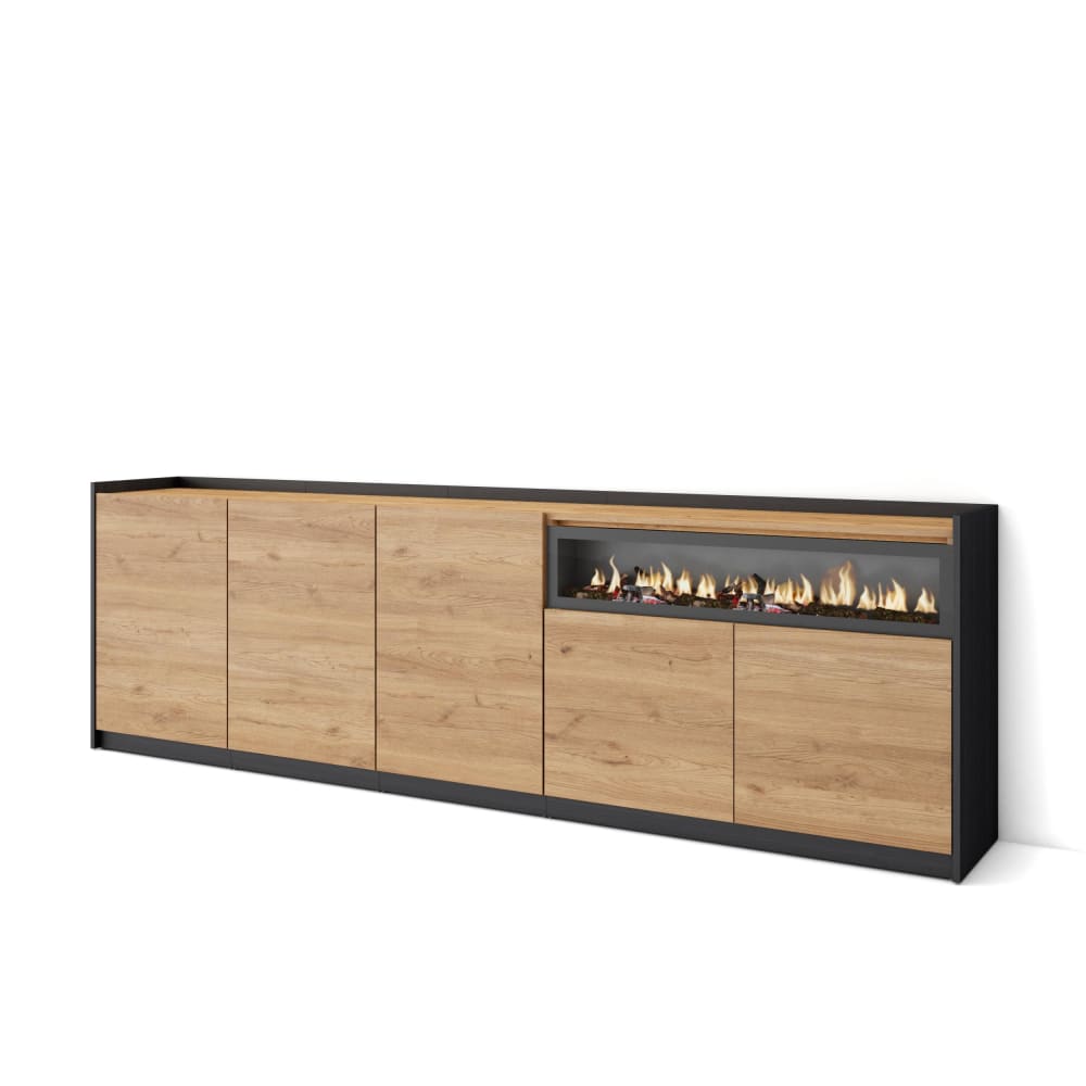 wohnli-moebel-suche-M26030092 Wohnli Möbelsuche - Sideboard Holzeffekt eiche schwarz 263x37x80cm Kamin mit Feuereffekt