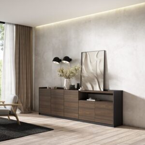 wohnli-moebel-suche-M26030093-1 Sideboard Holzeffekt dunkle Eiche und schwarz 263x37x80cm 263x80x37cm Spanplatte Braun Skraut home Möbel Esszimmermöbel Sideboards, Highboards & niedrige Anrichten