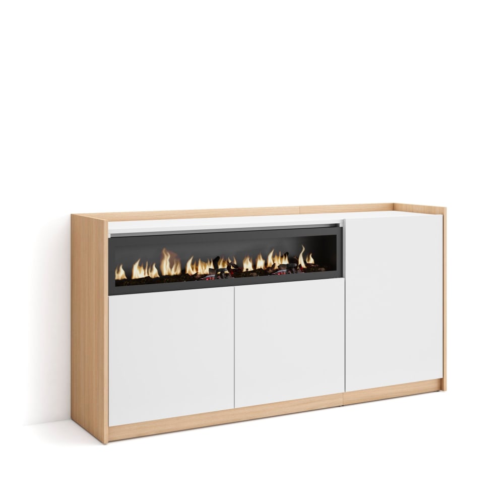 wohnli-moebel-suche-M26030094 Wohnli Möbelsuche - Sideboard Holzeffekt weiß soft eiche 157x37cm Kamin mit Feuereffekt
