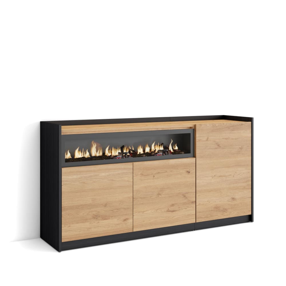 wohnli-moebel-suche-M26030096 Wohnli Möbelsuche - Sideboard Holzeffekt eiche schwarz 157x37x80cm Kamin mit Feuereffekt