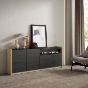 wohnli-moebel-suche-M26030097-1 Sideboard Holzeffekt schwarz eiche 210x37x80cm Kamin mit Feuereffekt 210x80x37cm Spanplatte Schwarz Skraut home Möbel Esszimmermöbel Sideboards, Highboards & niedrige Anrichten