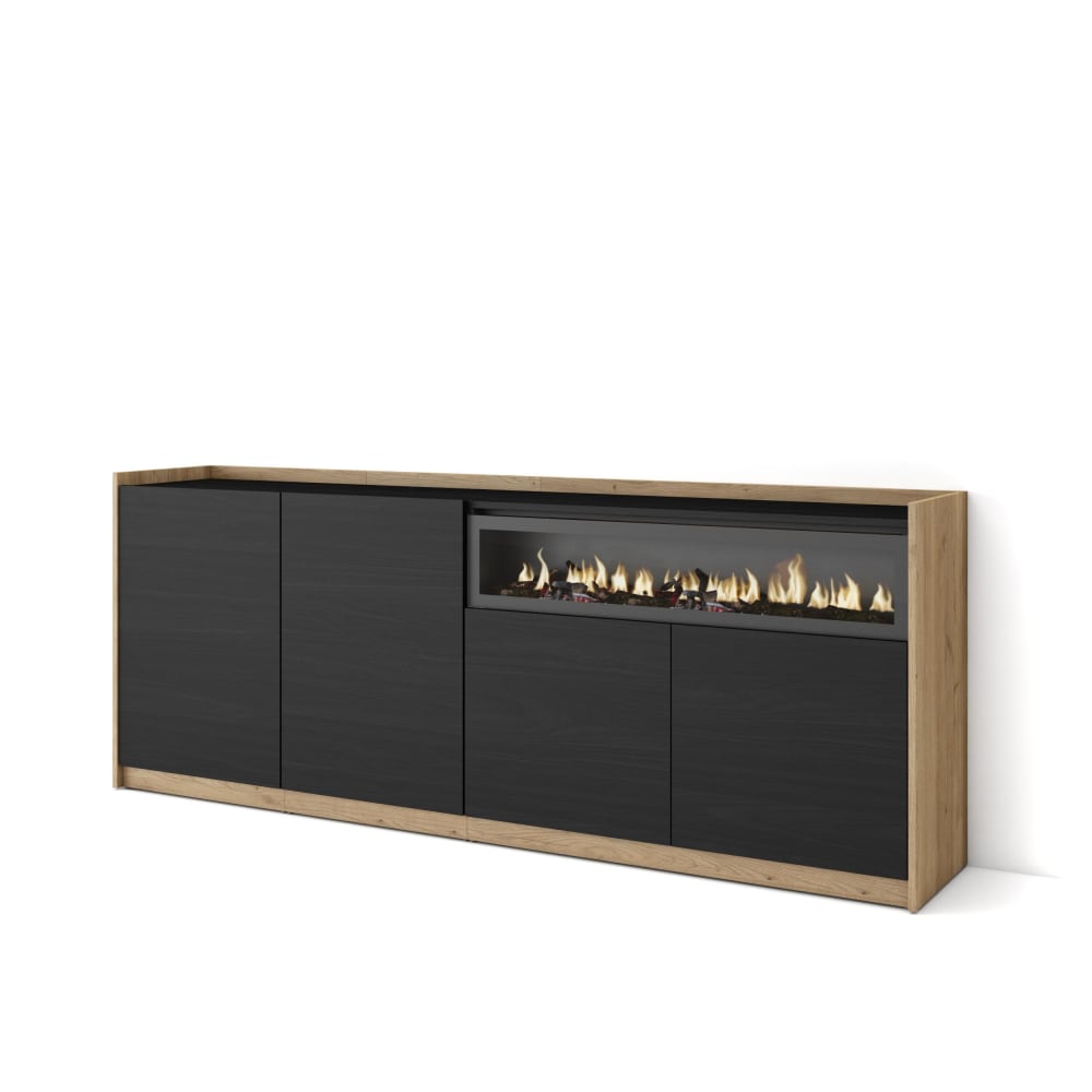 wohnli-moebel-suche-M26030097 Wohnli Möbelsuche - Sideboard Holzeffekt schwarz eiche 210x37x80cm Kamin mit Feuereffekt