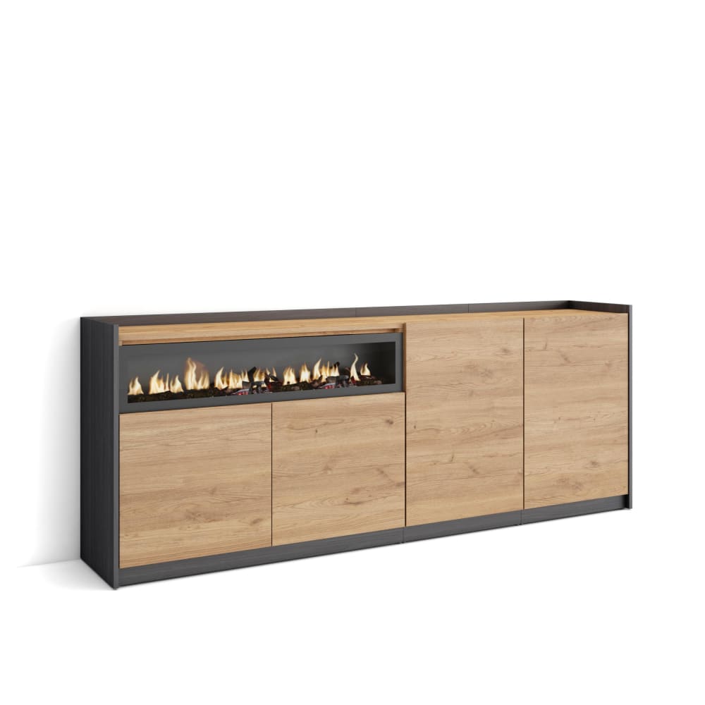 wohnli-moebel-suche-M26030098 Wohnli Möbelsuche - Sideboard Holzeffekt eiche schwarz 210x37x80cm Kamin mit Feuereffekt