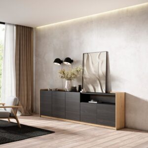 wohnli-moebel-suche-M26030099-1 Sideboard Holzeffekt schwarz und eiche 263x37x80cm 263x80x37cm Spanplatte Schwarz Skraut home Möbel Esszimmermöbel Sideboards, Highboards & niedrige Anrichten